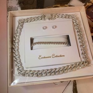 Cubic zirconia Cuban necklace set + tennis bracelet